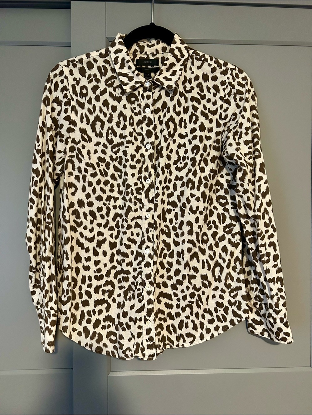 J. Crew Perfect Leopard Print Button-Down Shirt in Brown and White